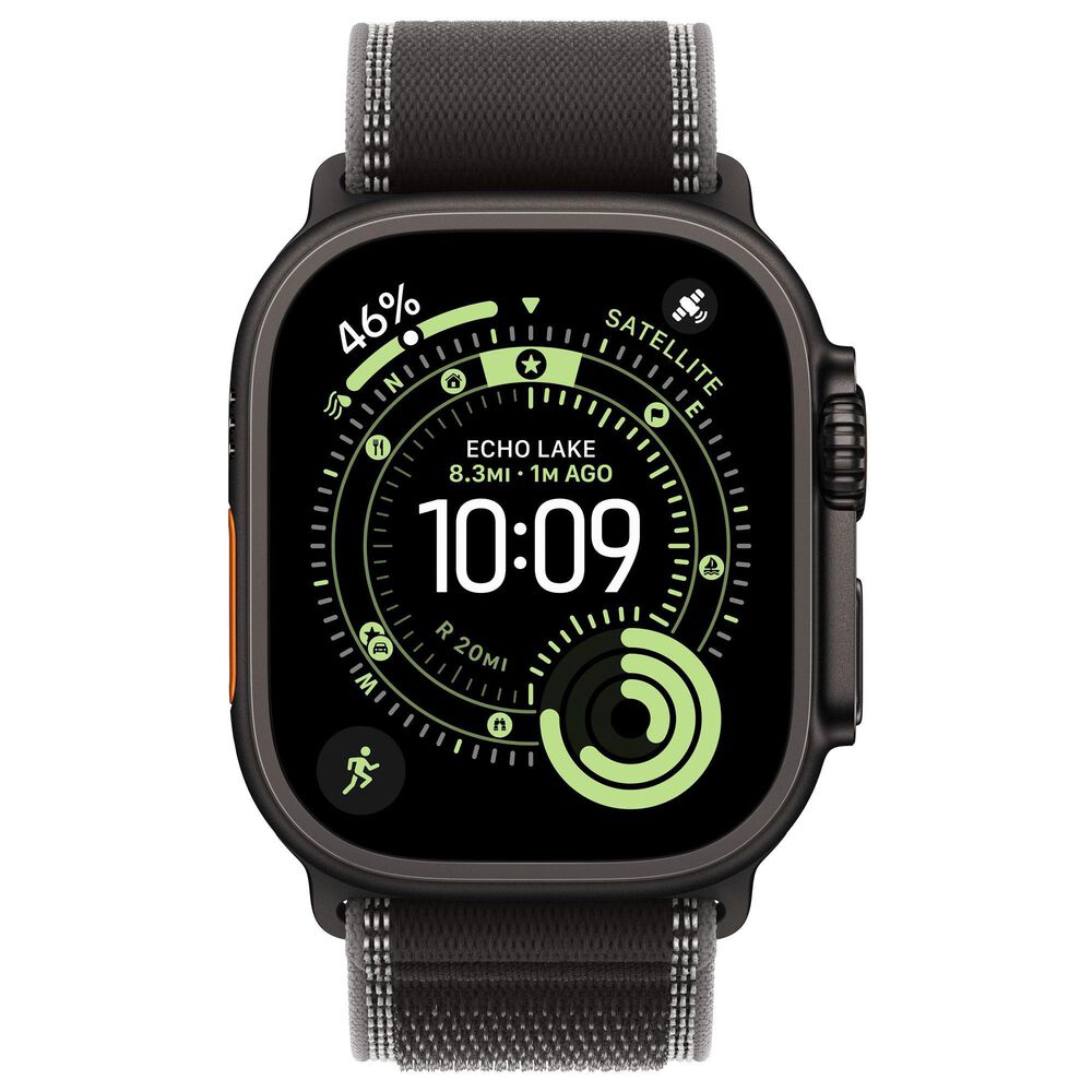 Apple Watch Ultra 3 (GPS+Cellular) 49mm Titanium Case with Black/Charcoal Trail Loop - S/M in Black and 2-Year AppleCare+, , large