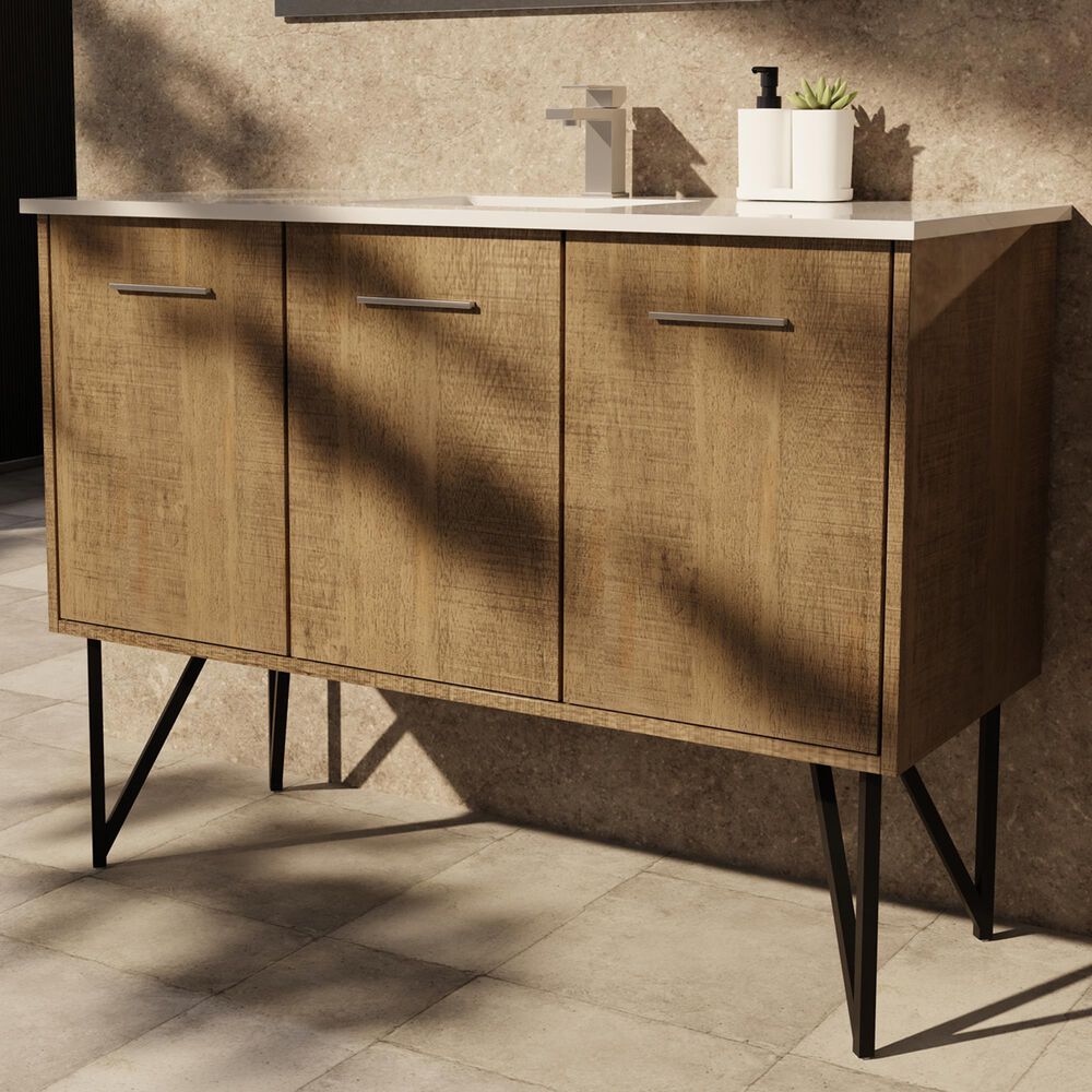 Lexora Home Lancy 48" Single Bathroom Vanity in Rustic Acacia with 2 cm White Cultured Marble Top and Rectangular Sink, , large