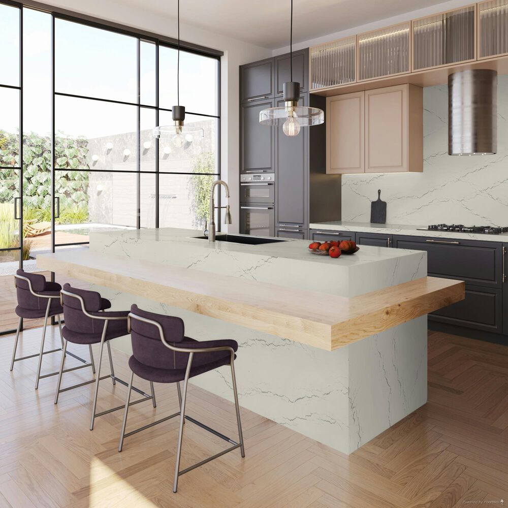 Cambria Luxury Abbey 3cm Quartz Countertop in White and Gray, , large