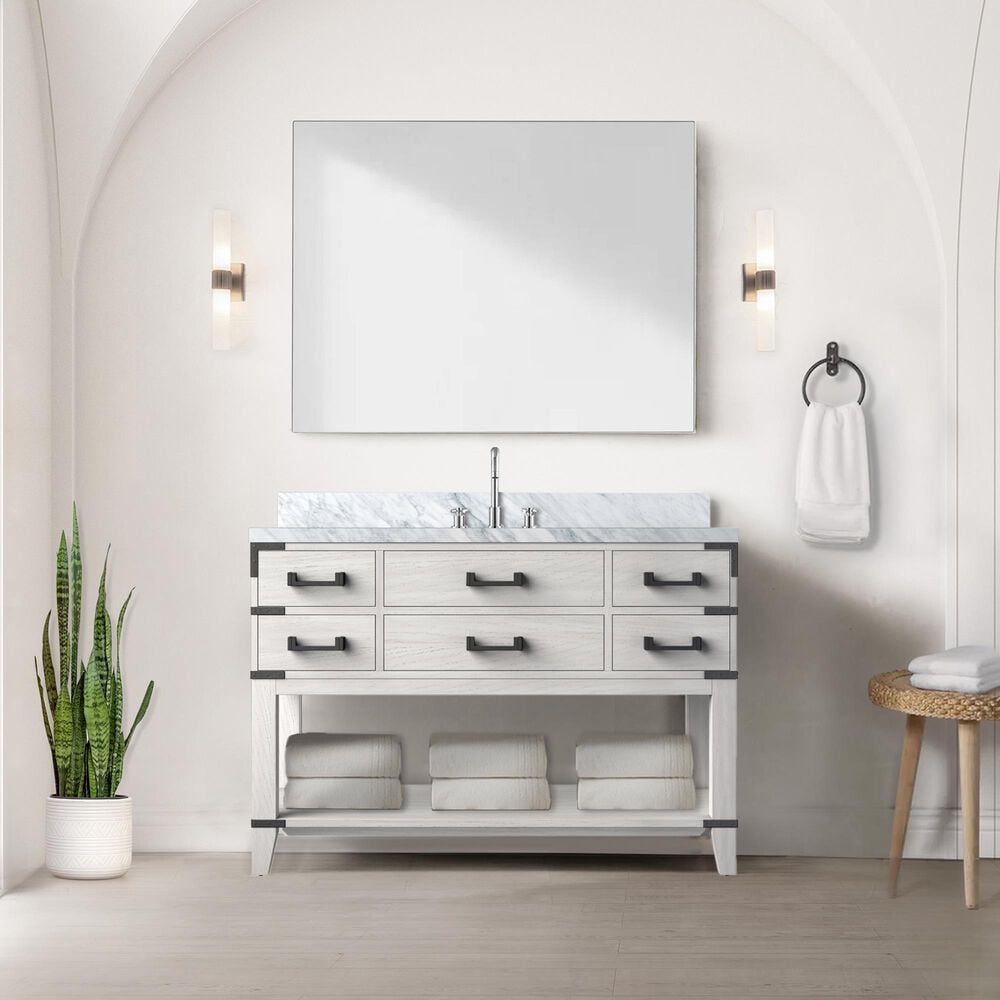 Lexora Home Norwalk 48&quot; Single Bathroom Vanity in White Oak with White Carrara Marble Top  and Rectangle Sink, , large