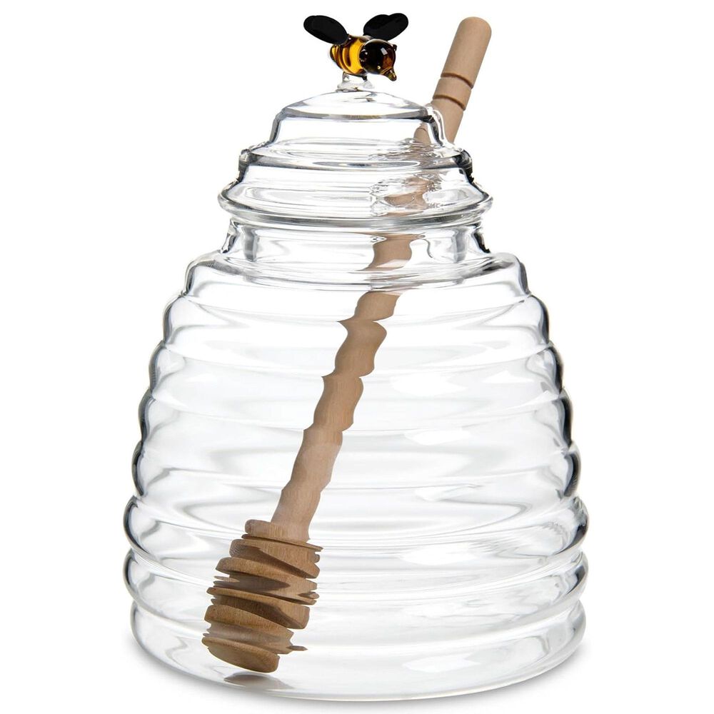 HIC Kitchen Glass Honey Jar with Lid and Honey Dipper in Clear and Brown, , large