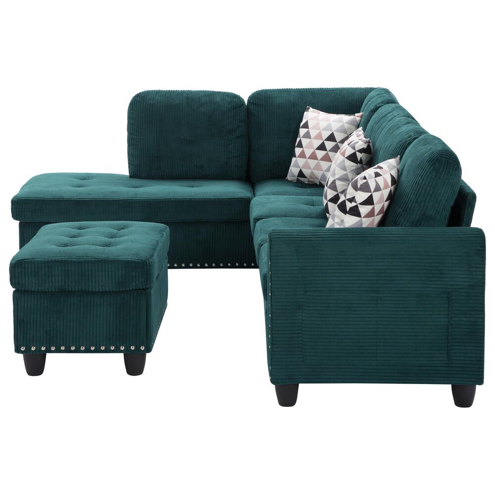 HOMLUX 94.49" L-Shaped Modular Sectional Sofa with Storage Ottoman and Cup Holders in Green, , large
