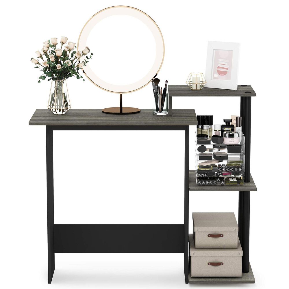 HOMLUX 40" Computer Desk with Open Side Shelves in French Oak Grey and Black, , large