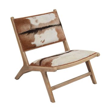 Elk Lighting Goatskin Leather Lounger in Natural Hide and Mid Tone Wood, , large