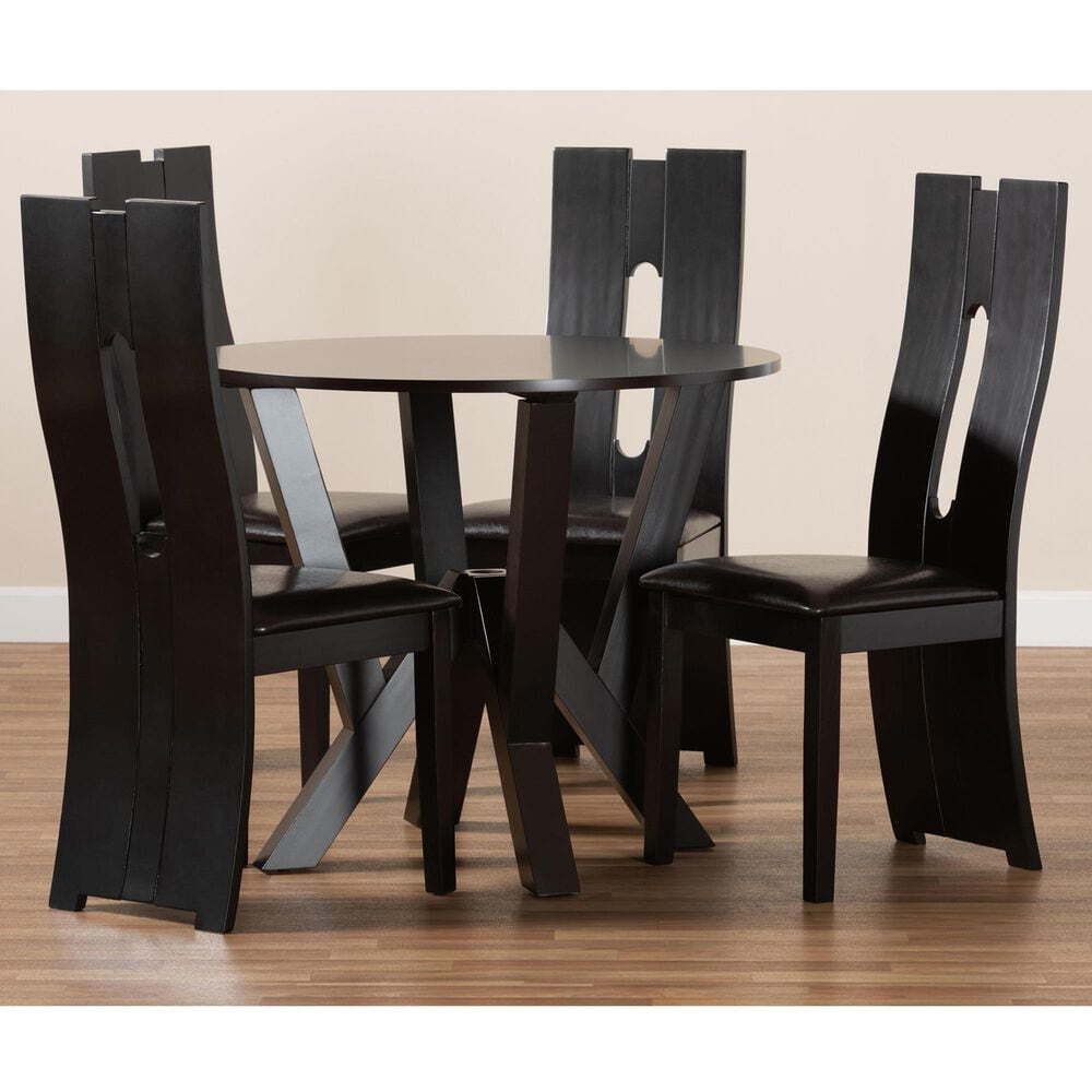 Baxton Studio Senan 5-Piece Dining Set in Dark Brown/Espresso Brown, , large