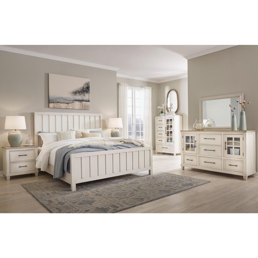 Ashley Shaybrock 5-Drawer Chest in Antiqued White and Brown, , large