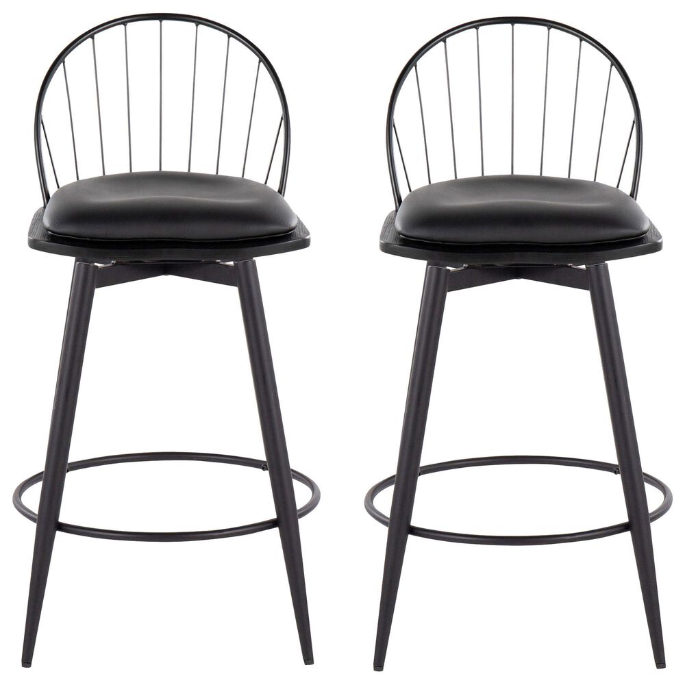 Lumisource Riley 26&quot; Swivel Counter Stool in Black &#40;Set of 2&#41;, , large