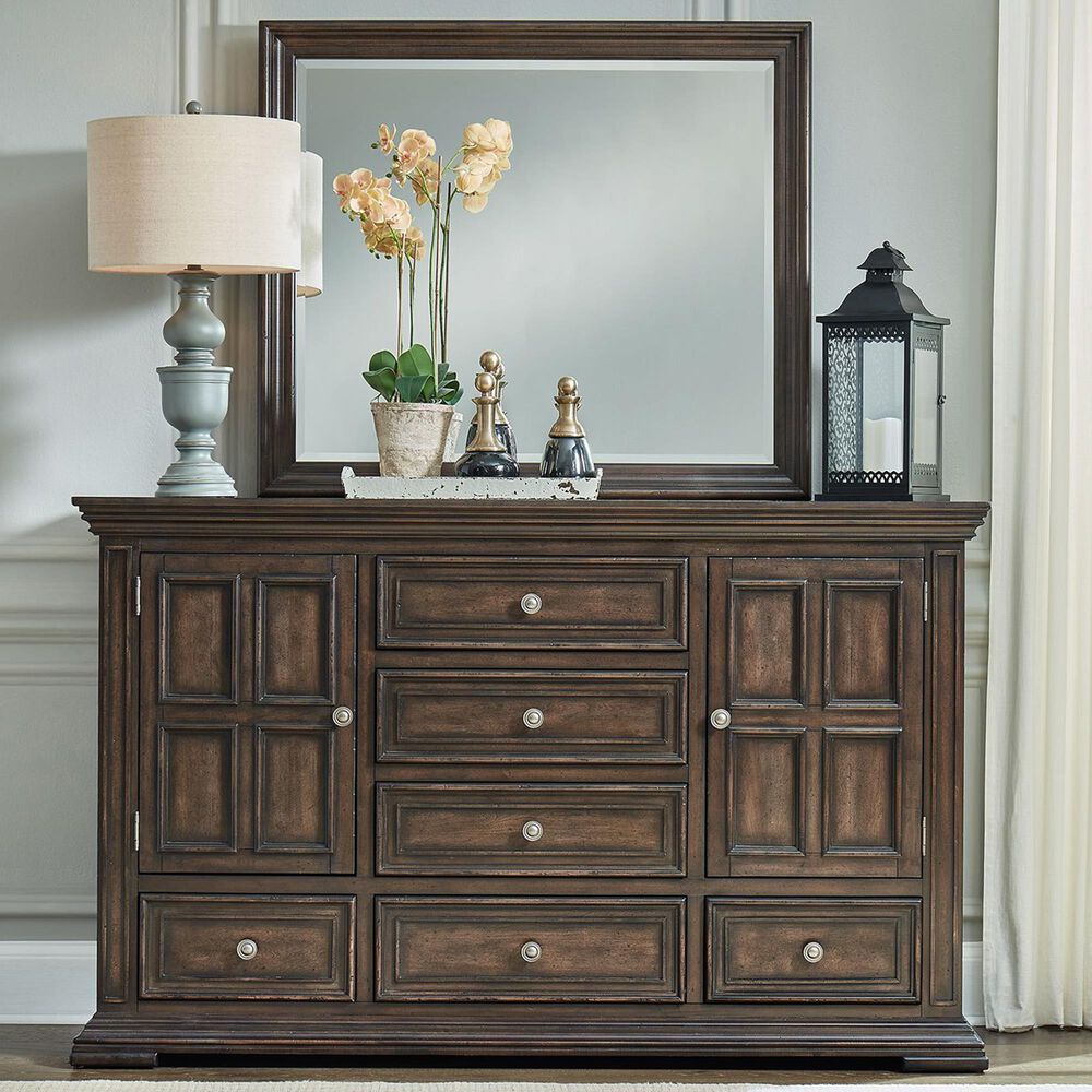 Liberty Furniture Big Valley 6-Drawer Dresser and Mirror in Brownstone, , large