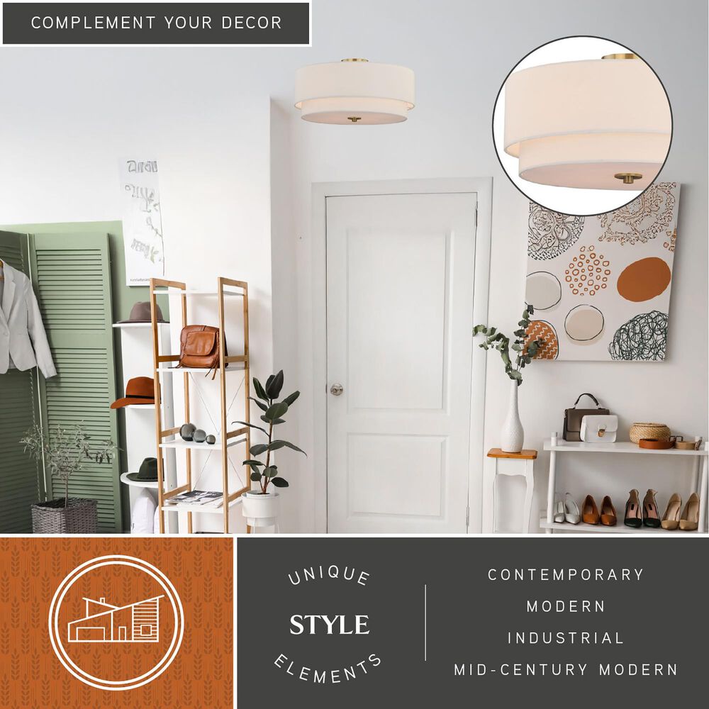Vaxcel Burnaby 4-Light Semi-Flush Mount with White Linen Shade in Matte Brass, , large