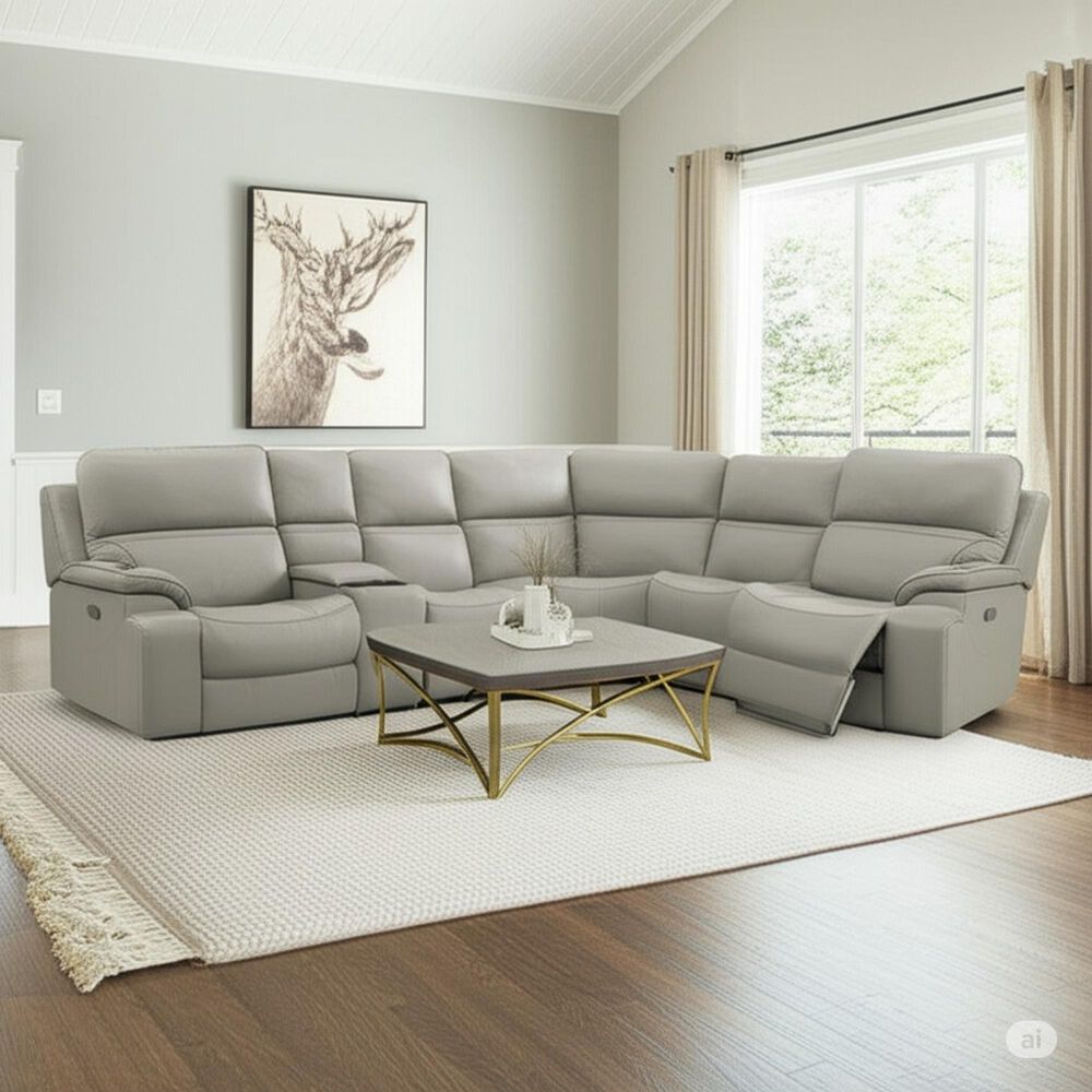 MotoMotion Grafton 6-Piece Leather Power Reclining Sectional in Ravenna Bone, , large