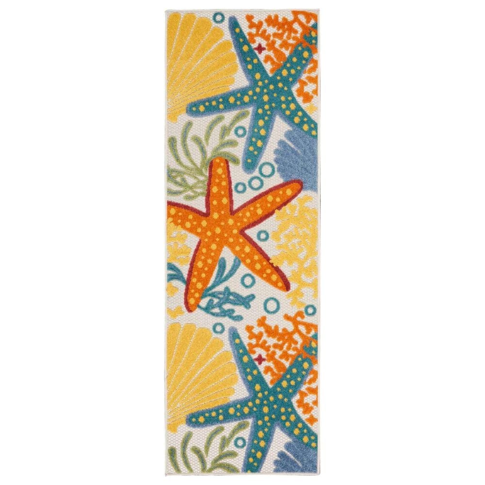 Nourison Aloha 2" x 6" Blue, Yellow and Orange Indoor/Outdoor Runner, , large