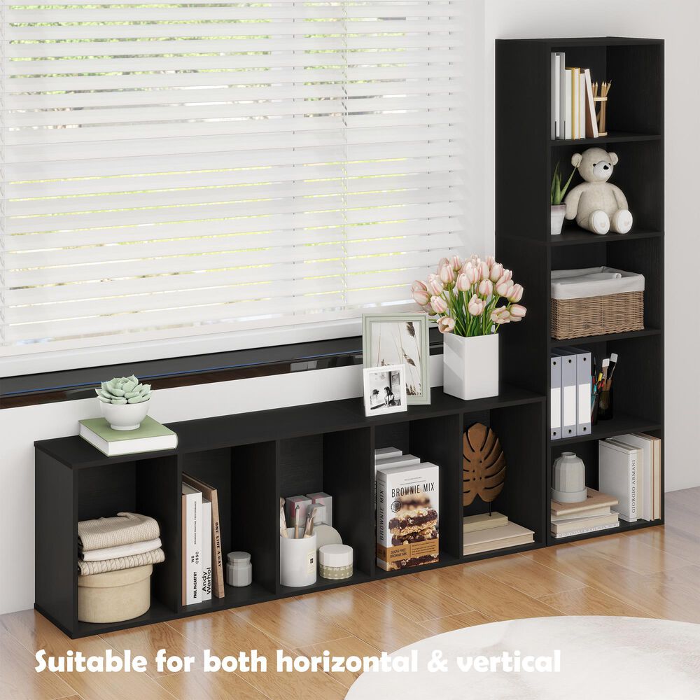 HOMLUX 5-Tier Reversible Bookshelf with Decorative Open Shelves in Blackwood, , large