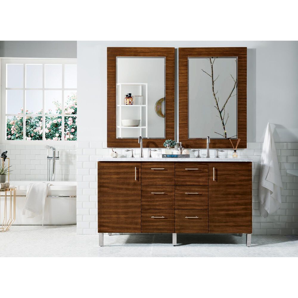 James Martin Metropolitan 60" Double Bathroom Vanity in American Walnut with 3 cm Carrara White