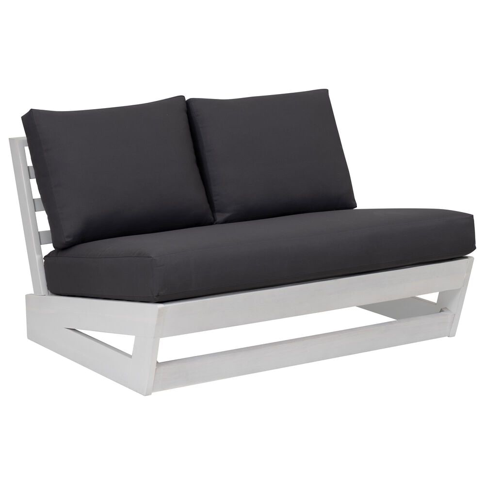 Linon Home Decor Silbury Outdoor Bench with Grey Cushion in White, , large