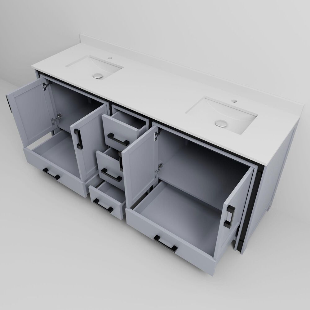 Lexora Home Ziva 80" Double Bathroom Vanity in Dark Grey with 2 cm White Quartz Top and Rectangular Sinks, , large