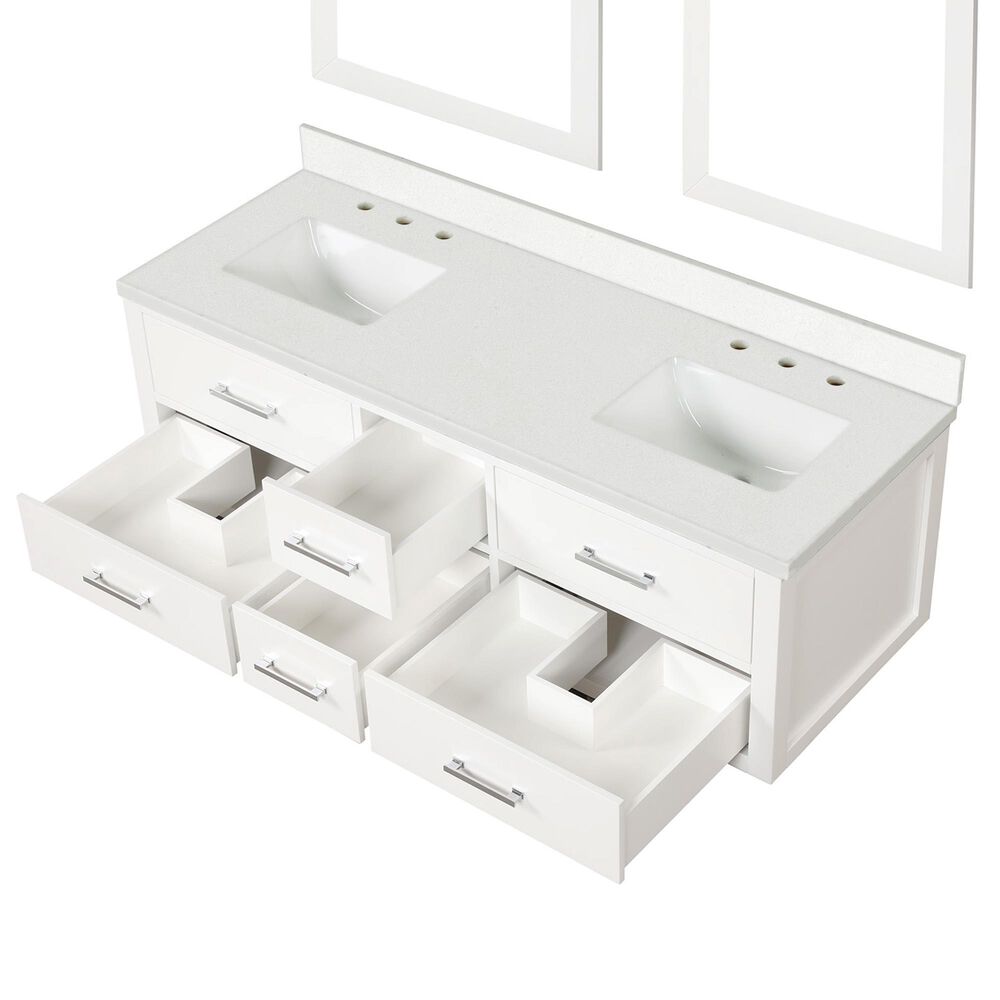 Lexora Home Castor 60&quot; Double Bathroom Vanity in White with White Cultured Marble Top, Rectangular Sinks and 28&quot; Mirrors, , large