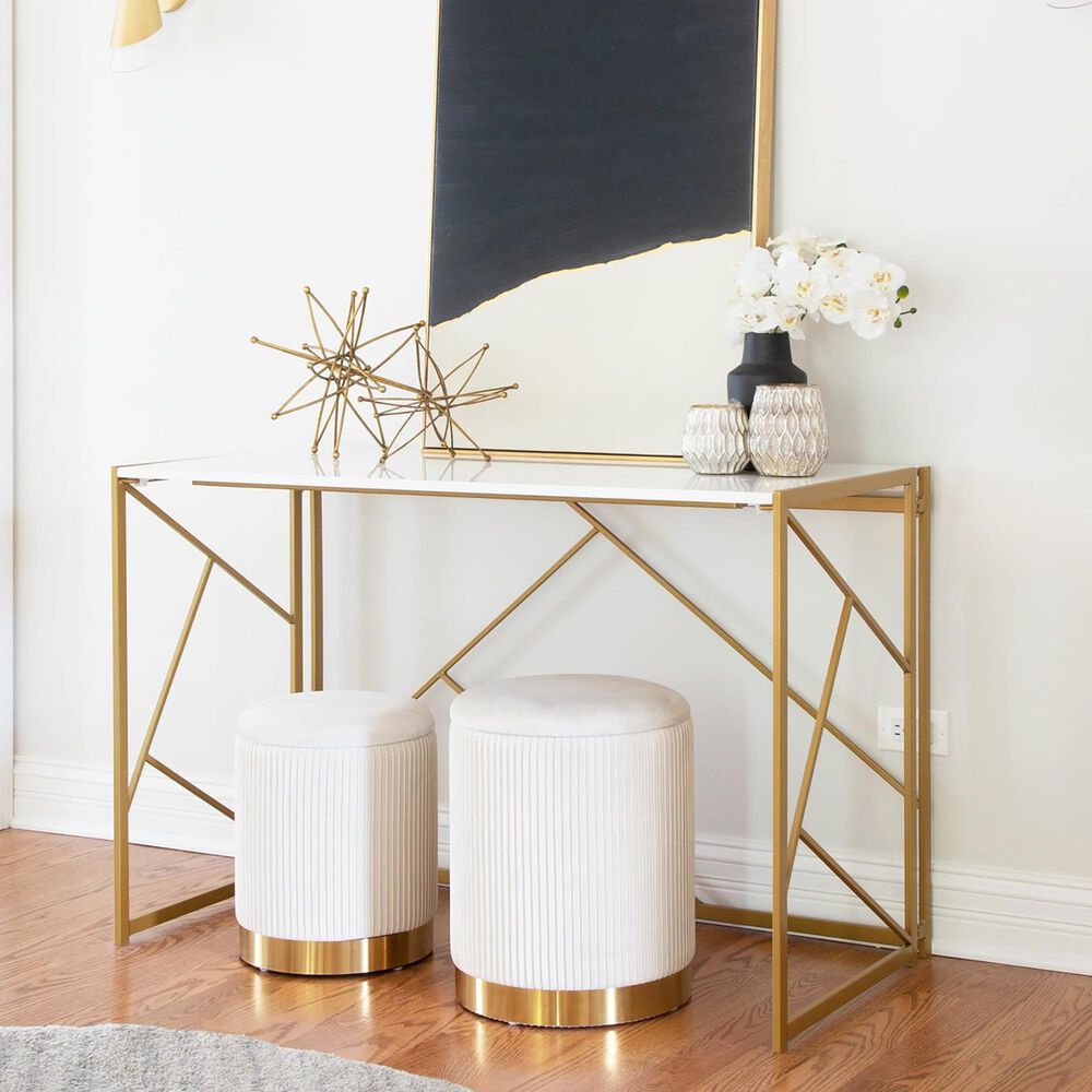 Lumisource Marla 2-Piece Nesting Pleated Ottoman Set in Cream, , large