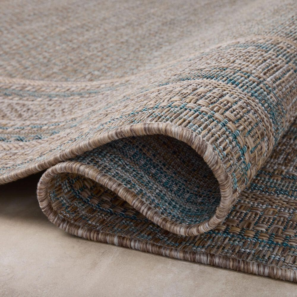 Amber Lewis x Loloi Topanga 5&#39;3&quot; x 7&#39;6&quot; Natural and Teal Indoor/Outdoor Area Rug, , large