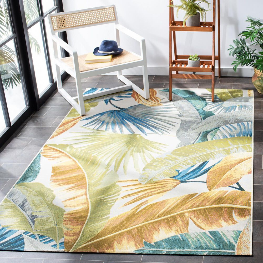 Safavieh Barbados Tropical Botanical 3&#39;3&quot; x 5&#39; Gold and Green Indoor/Outdoor Area Rug, , large
