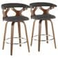 LumiSource Gardenia Swivel Fixed-Height Counter Stool with Charcoal Fabric Upholstery in Chrome and Walnut (Set of 2), , large