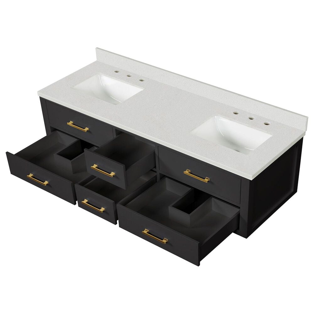 Lexora Home Castor 72&quot; Double Bathroom Vanity in Black with 2 cm White Quartz Top and Rectangular Sinks, , large