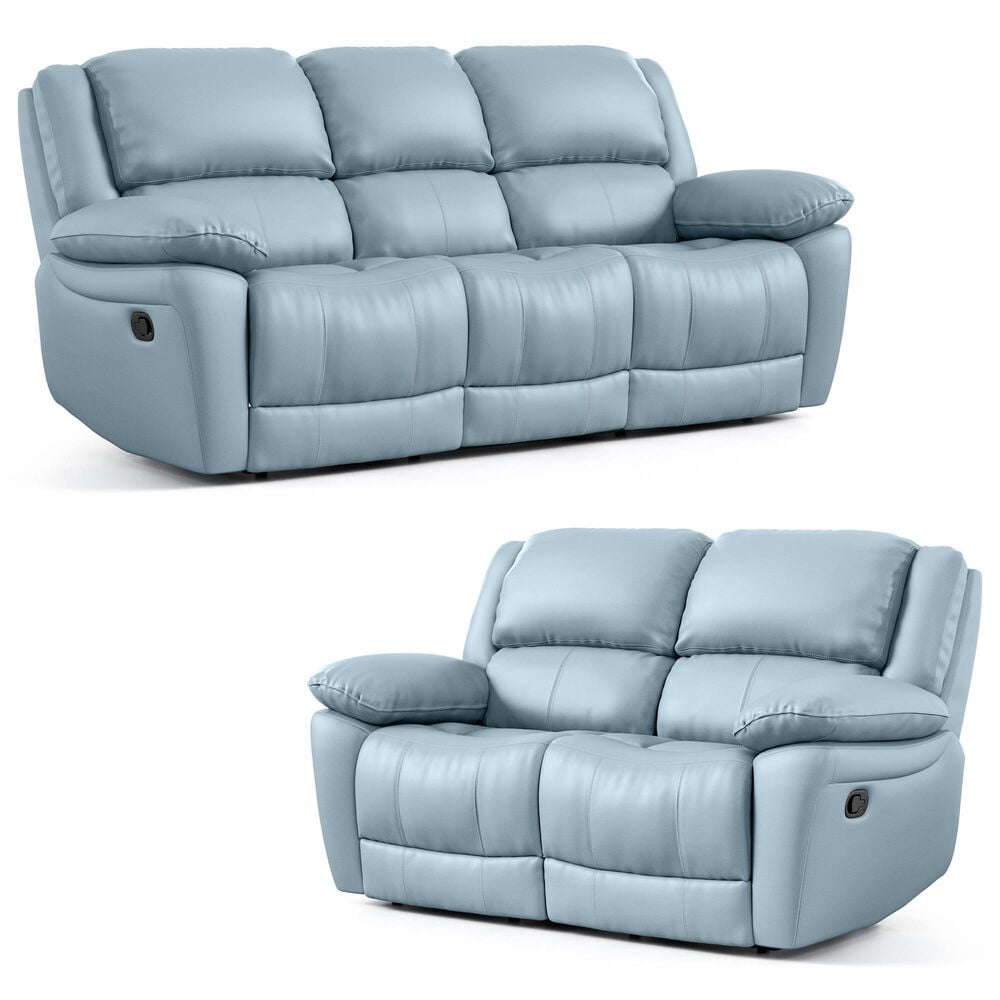 Furniture of America Glarus Manual Recliner Sofa and Loveseat Set in Powder Blue, , large
