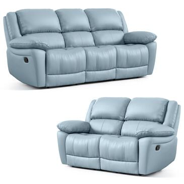 Furniture of America Glarus Manual Recliner Sofa and Loveseat Set in Powder Blue, , large