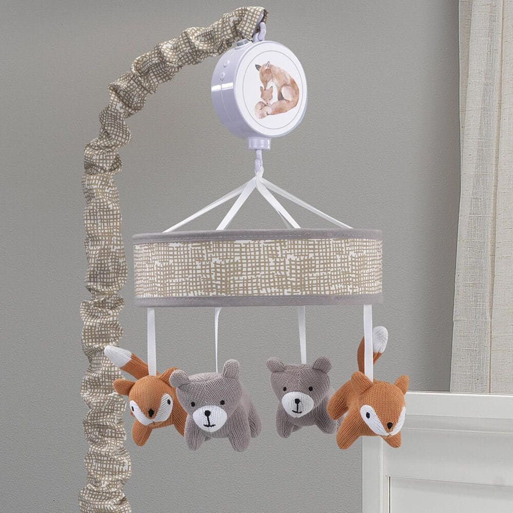 Lambs and Ivy Fox and Bear Musical Mobile in Gray and Beige, , large