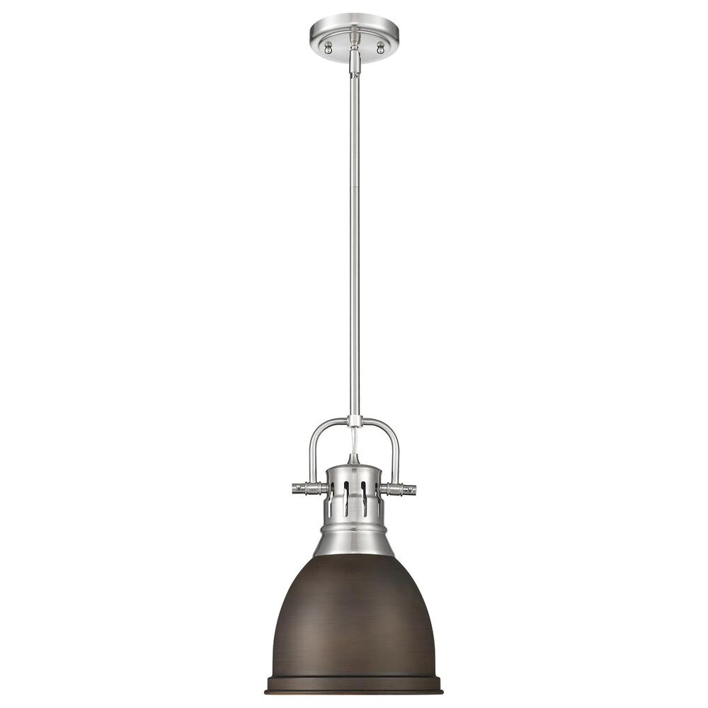 Golden Lighting Duncan 1-Light Small Pendant with Rod and Rubbed Bronze Shade in Pewter, , large