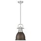 Golden Lighting Duncan 1-Light Small Pendant with Rod and Rubbed Bronze Shade in Pewter, , large