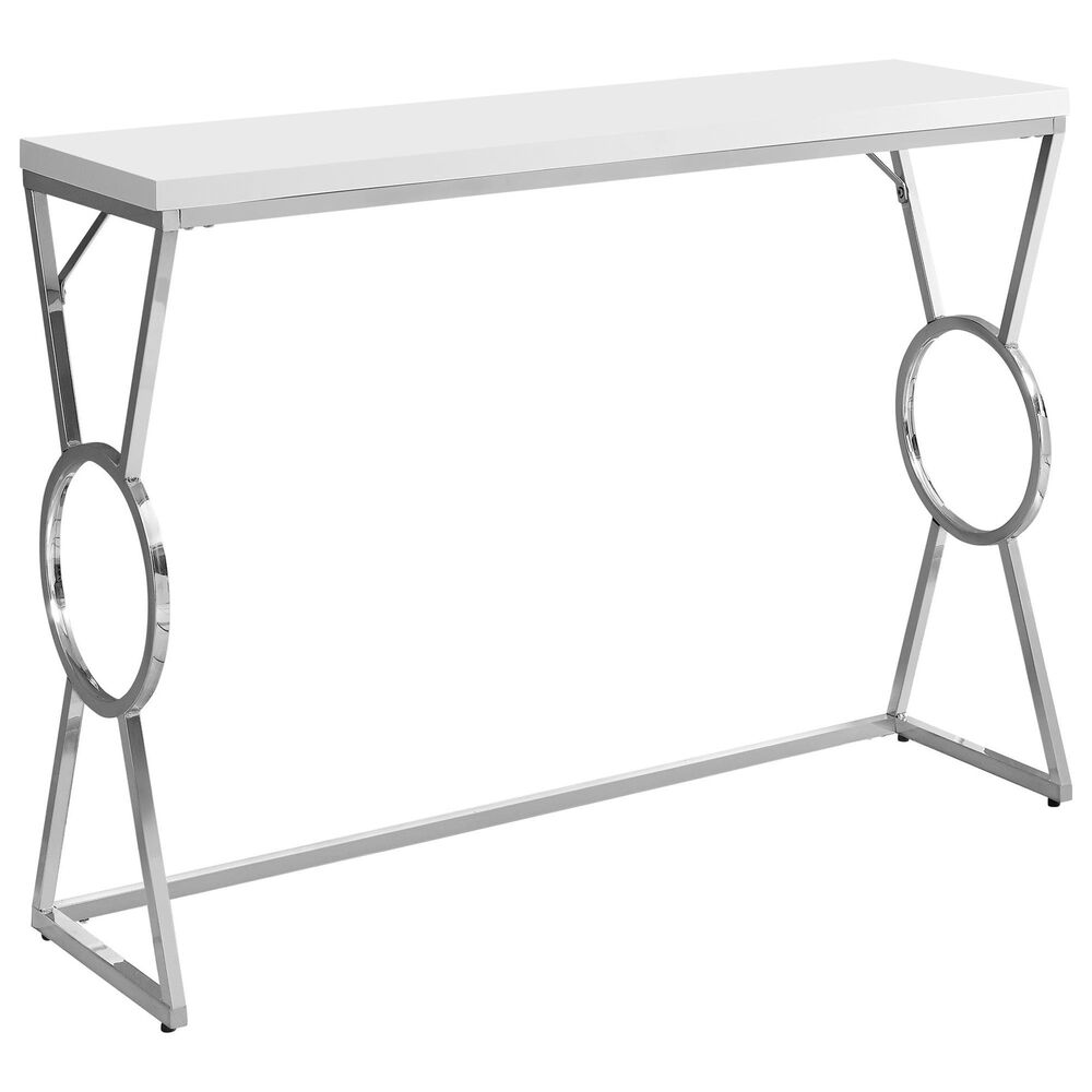 Monarch Specialties 42" Accent Table in Glossy White and Chrome, , large