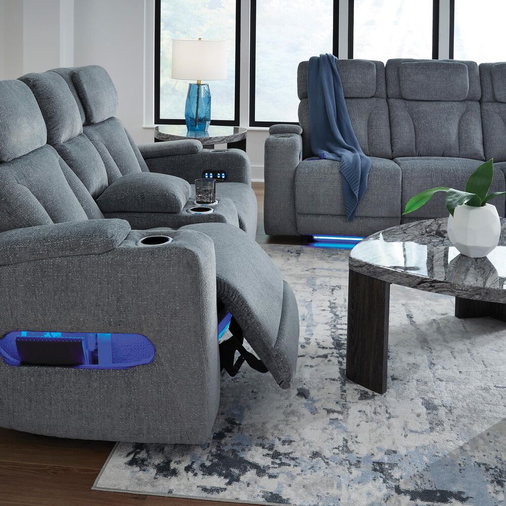 Ashley Forest Lake Power Reclining Loveseat in Steel, , large