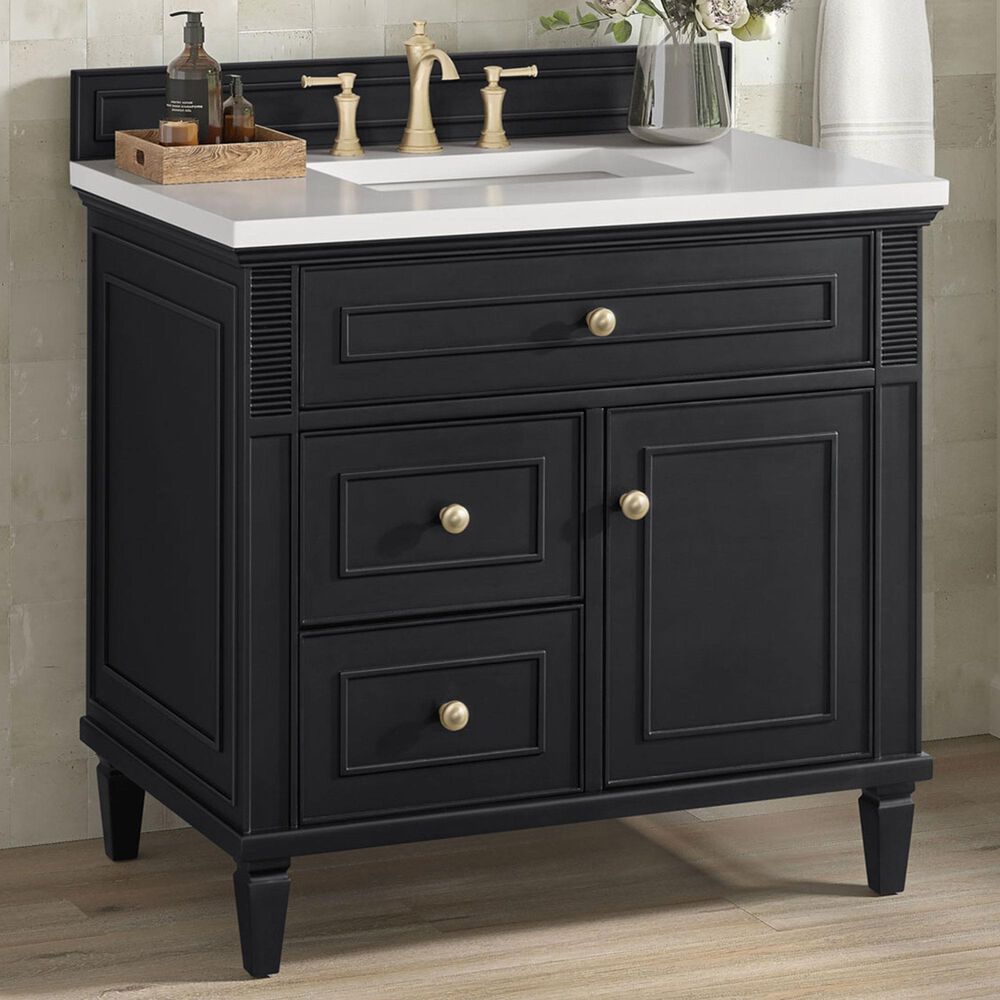 James Martin Vanities Lorelai 36&quot; Single Vanity in Black Onyx with 3 cm White Zeus Quartz Top, , large