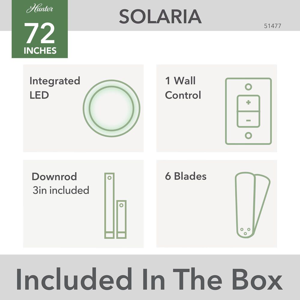 Hunter Solaria 72&quot; Outdoor Ceiling Fan with LED Light in Fresh White, , large