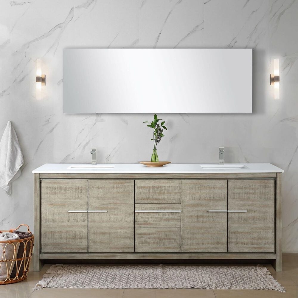 Lexora Home Lafarre 80&quot; Double Bathroom Vanity in Rustic Acacia with 2 cm White Cultured Marble Top and Rectangular Sinks, , large