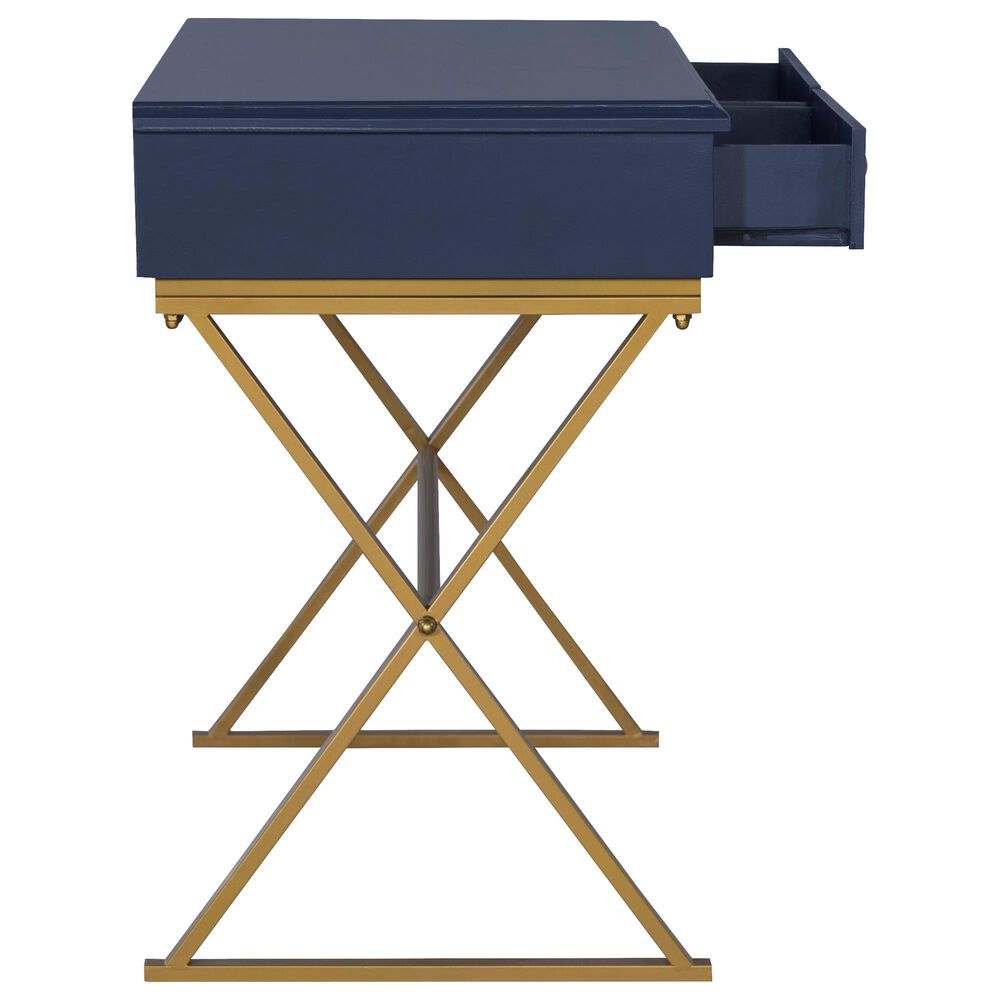 Linon Home Decor Campaign 2-Drawer Desk in Blue and Gold, , large