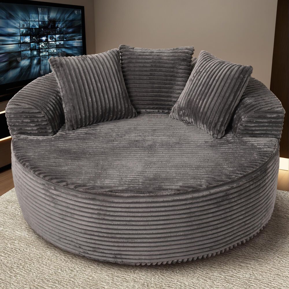 HOMLUX 59" Plush Corduroy Round Chair in Gray, , large
