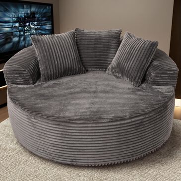 HOMLUX 59" Plush Corduroy Round Chair in Gray, , large