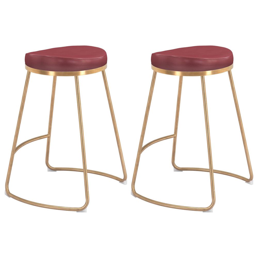 Zuo Modern Bree Counter Stool in Burgundy and Gold &#40;Set of 2&#41;, , large