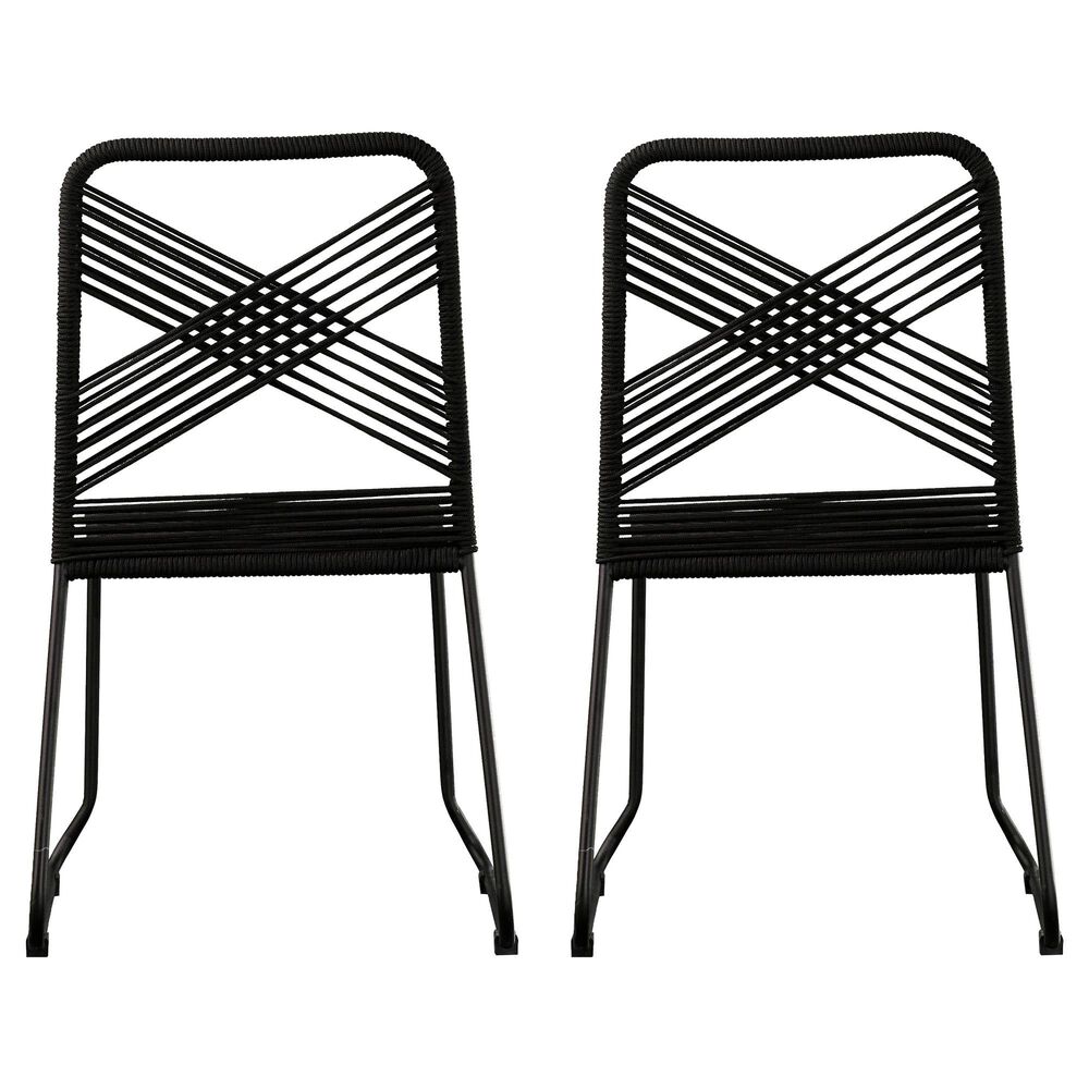 Southern Enterprises Padko Outdoor Rope Chair in Black &#40;Set of 2&#41;, , large