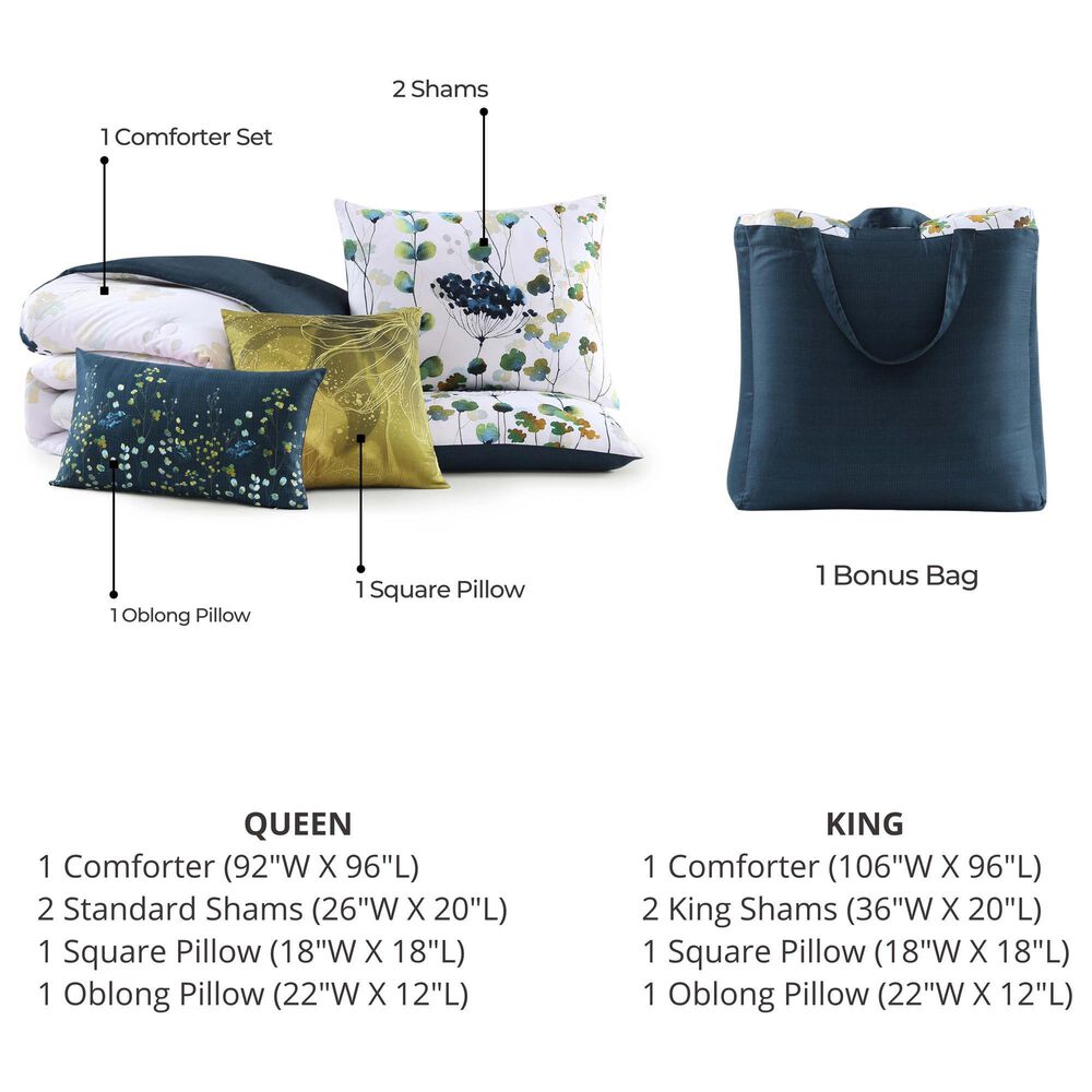 BEBEJAN Abstract Vines 5-Piece King/Cal King Comforter Set in Navy Blue, Gold and White, , large