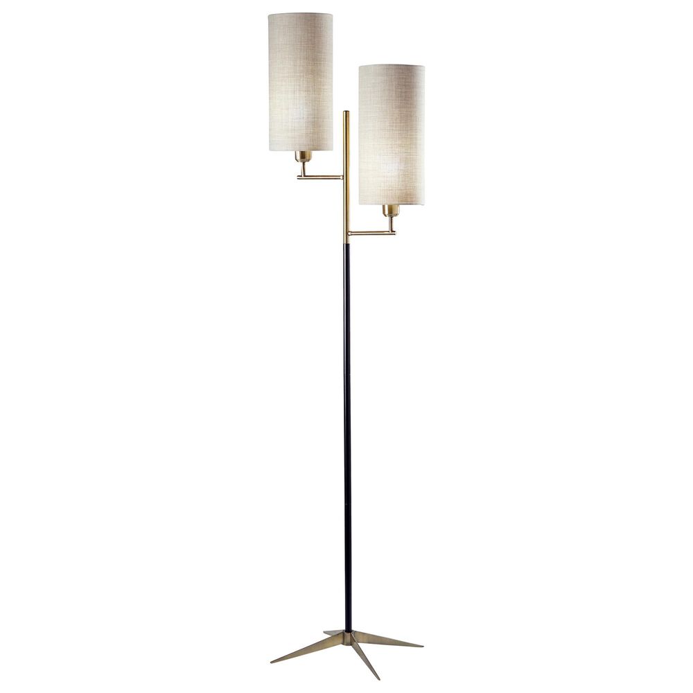 Adesso Davis Floor Lamp in Matte Black and Antique Brass, , large
