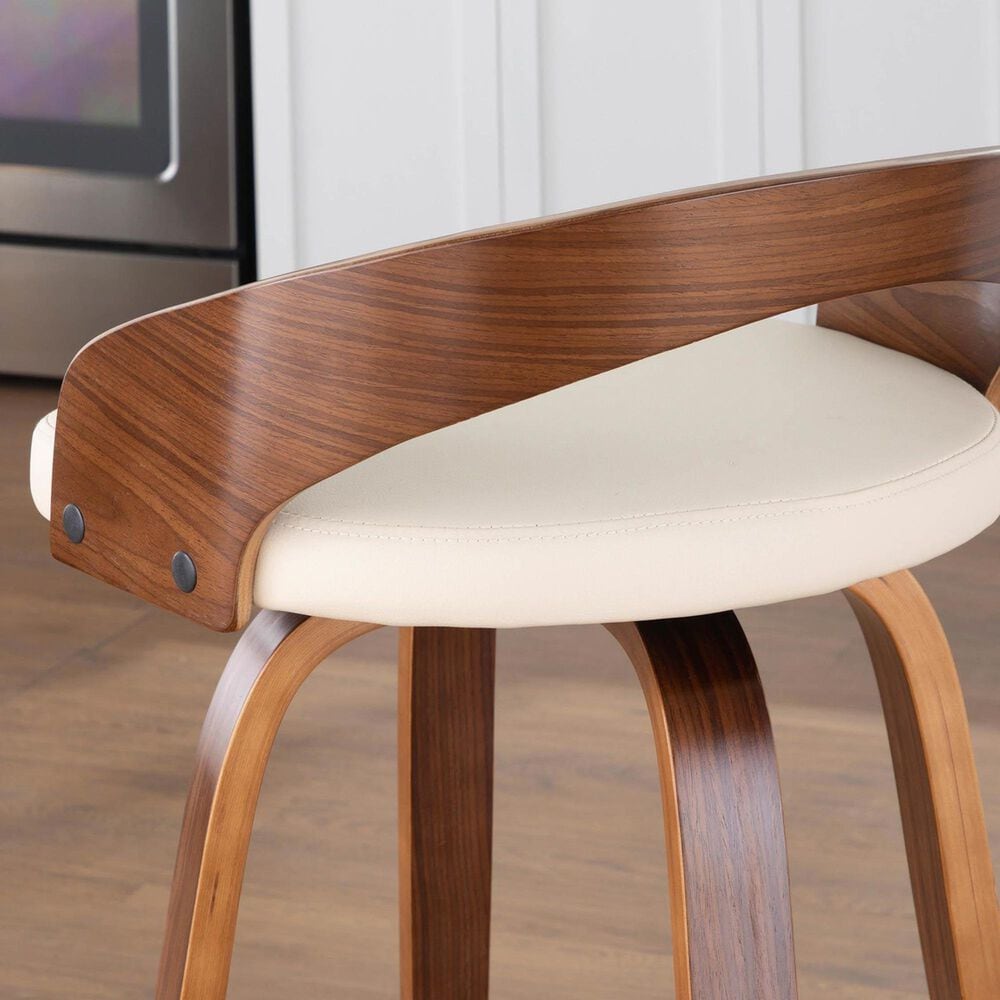 LumiSource Grotto 30" Bar Stool with Cream Upholstery in Walnut Wood and Chrome (Set of 2), , large