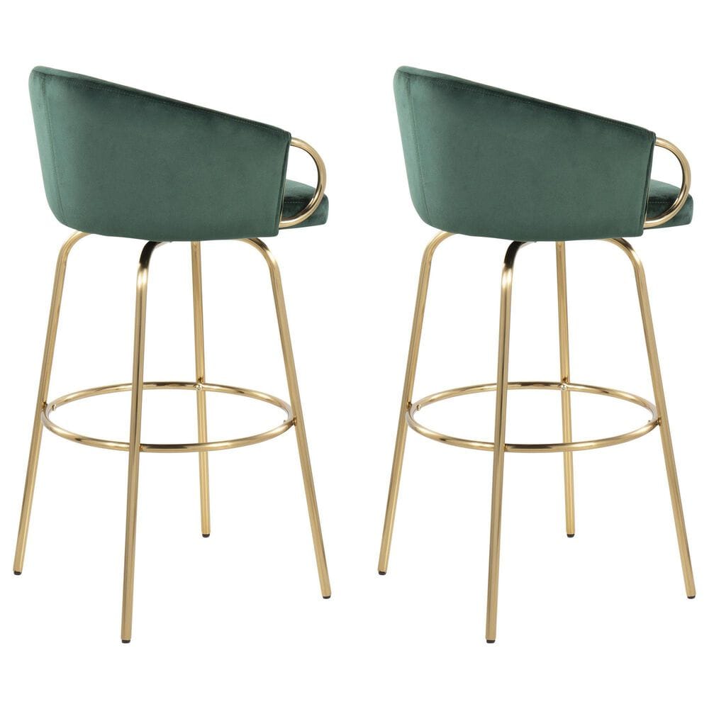 LumiSource Claire Swivel Barstool with Green Velvet Upholstery in Gold (Set of 2), , large
