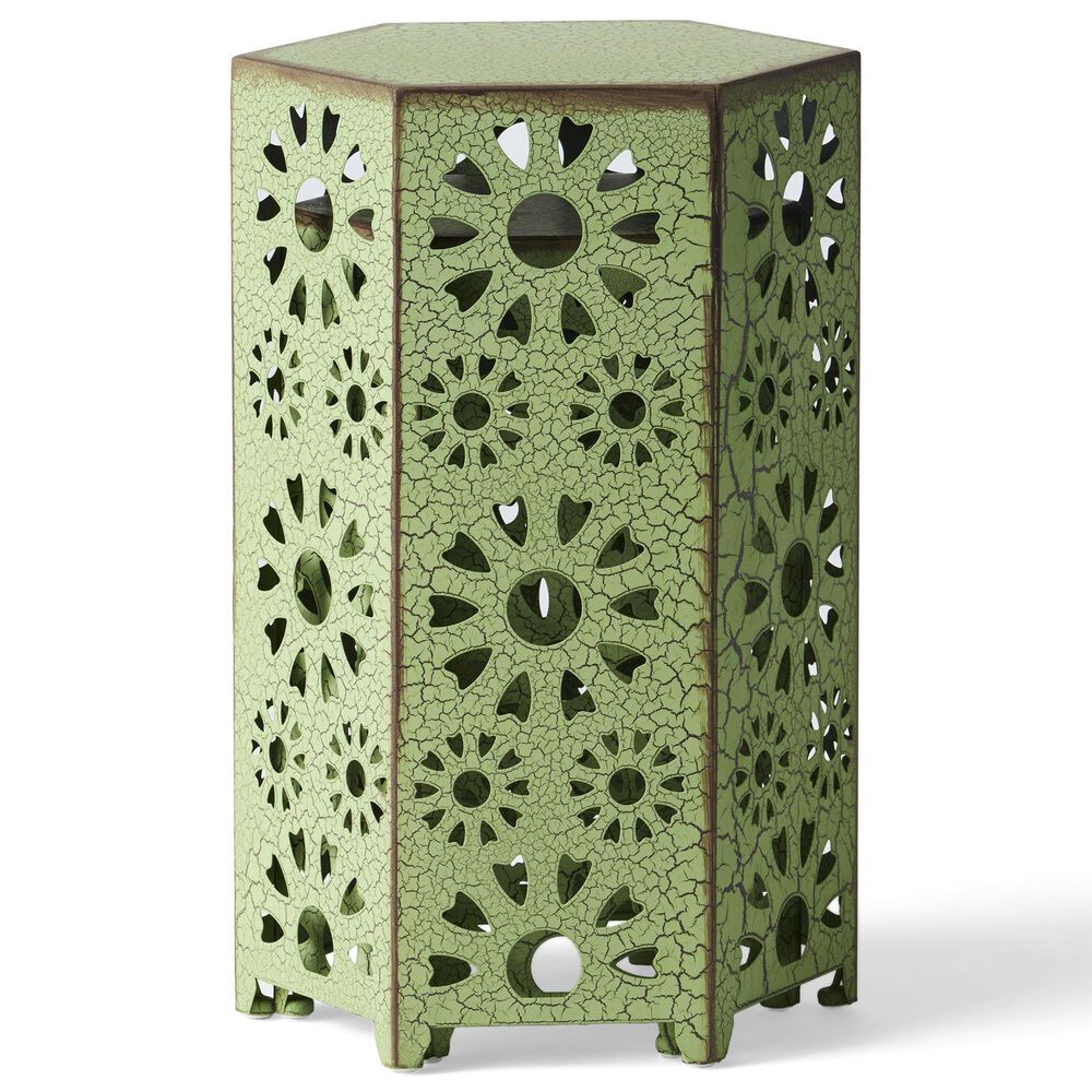 Hearth and Haven Eliana 2-Piece Outdoor Hexagon Metal Side Table Set with Sunburst Cut Out Design in Green, , large