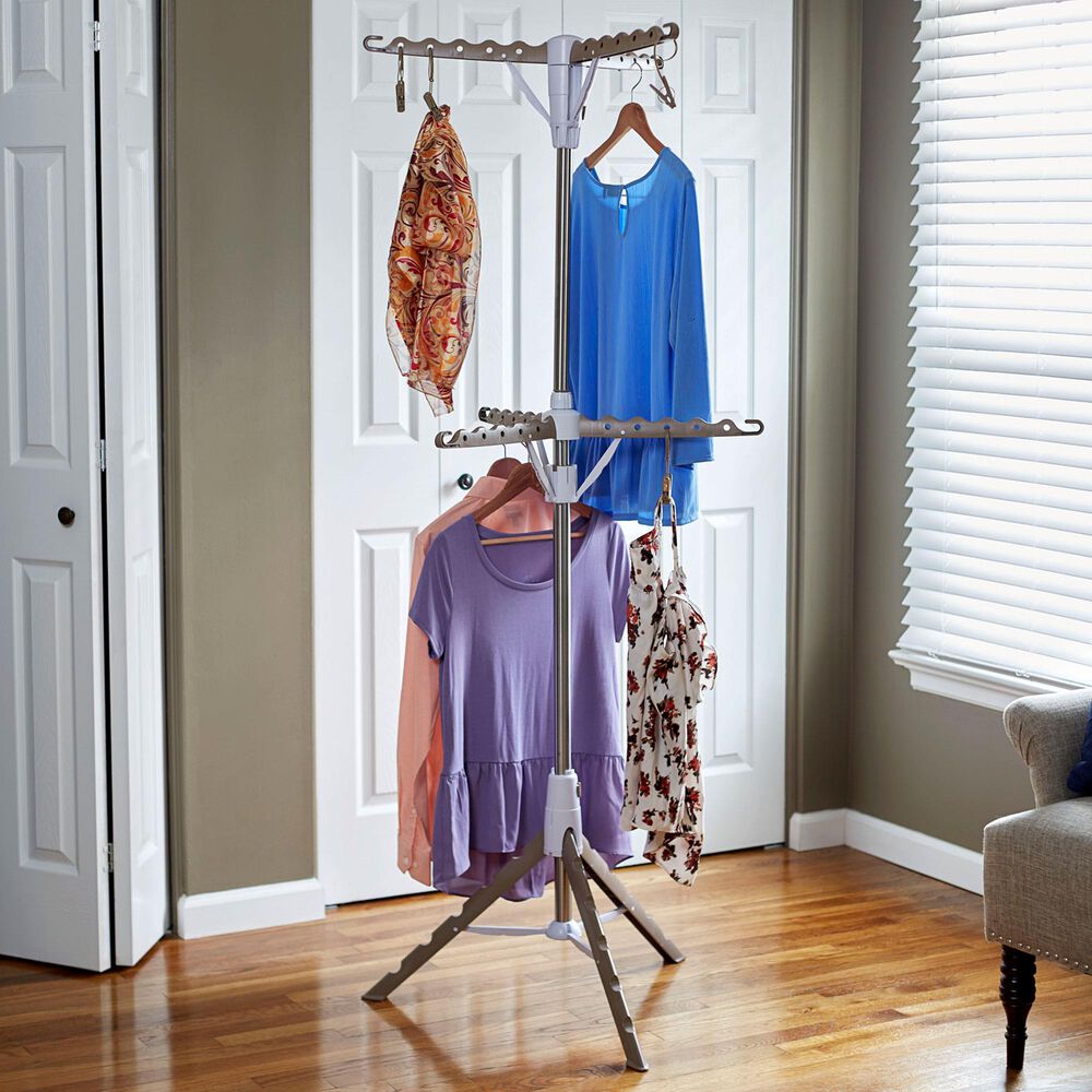 Household Essentials 2-Tier Tripod Clothes Drying Rack in Tan, , large