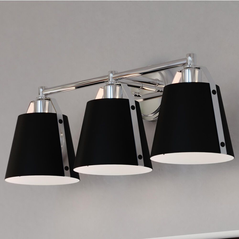 Vaxcel Barrington 3-Light Bathroom Vanity with Matte Black Shades in Chrome, , large