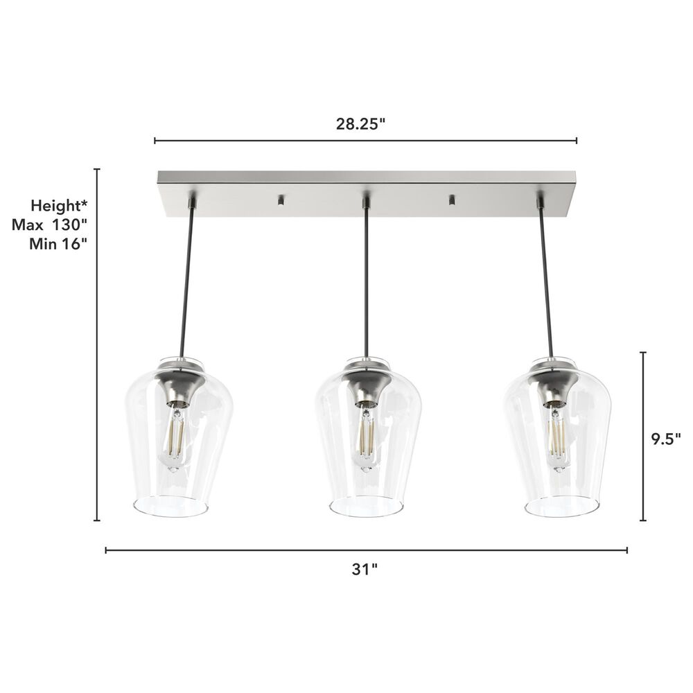 Hunter Vidria 3-Light Linear Pendant Cluster in Brushed Nickel, , large