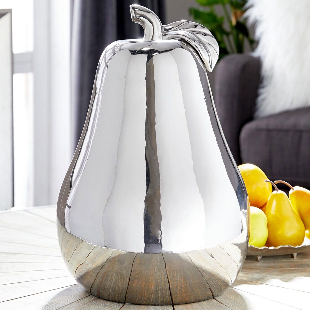 Maple and Jade 16" x 12" Pear Sculpture in Silver, , large