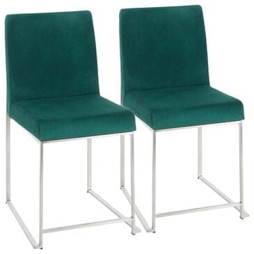 LumiSource Fuji Side Chair with Green Cushion in Brushed Stainless Steel (Set of 2), , large